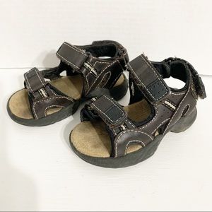 Buster Brown Adjustable Velcro Ankle and Toe Straps Molded Footbed Sandals Brown
